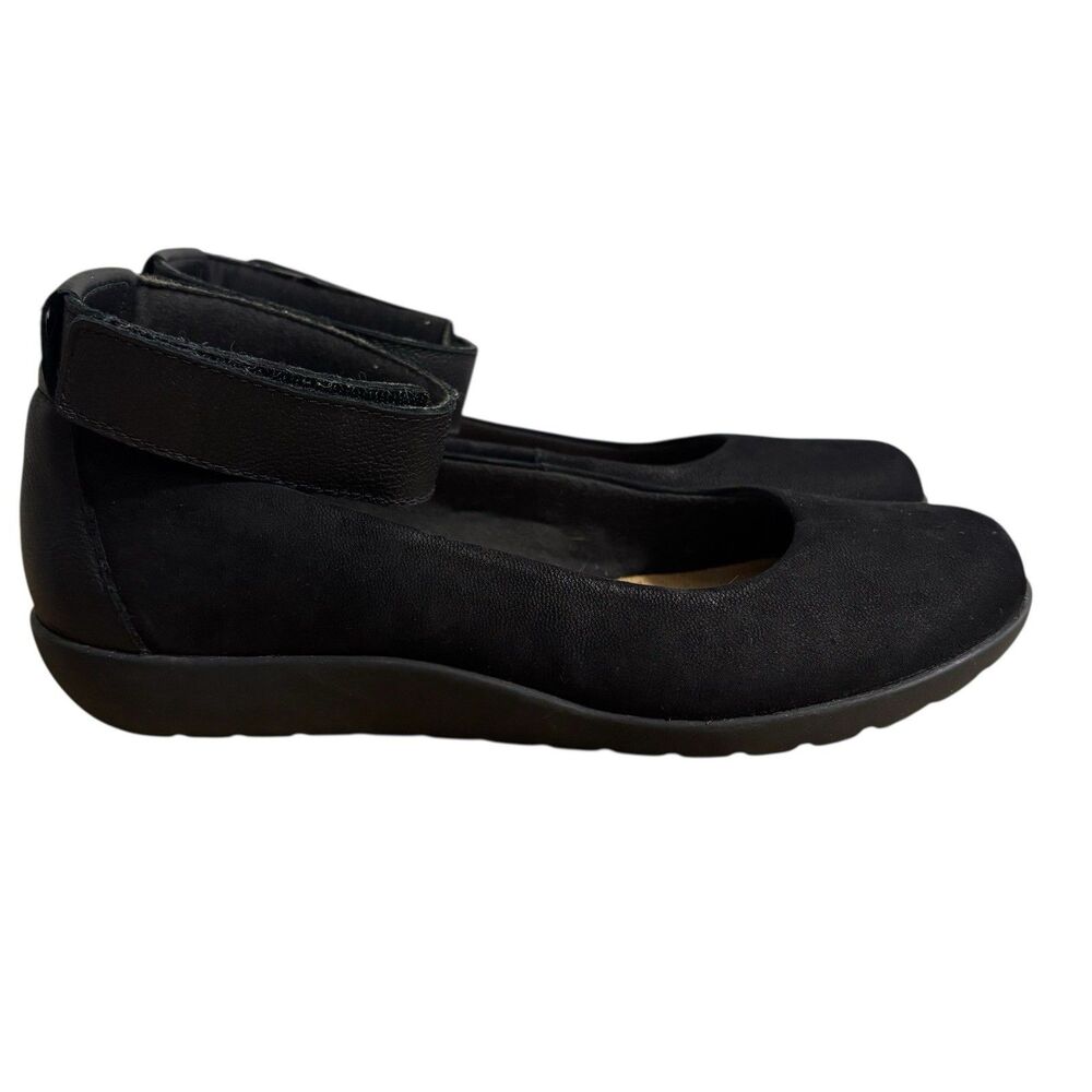Clarks Medora Nina Flats Womens 7 Black Suede Ankle Strap Ballet Mary Jane Shoes